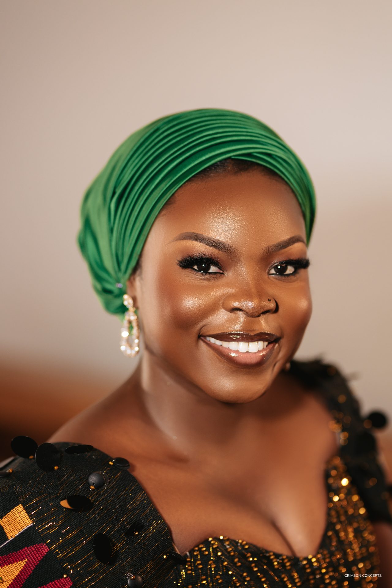 Bridal portrait photography by Crimson Concepts, Accra Ghana — studio portrait with head wrap