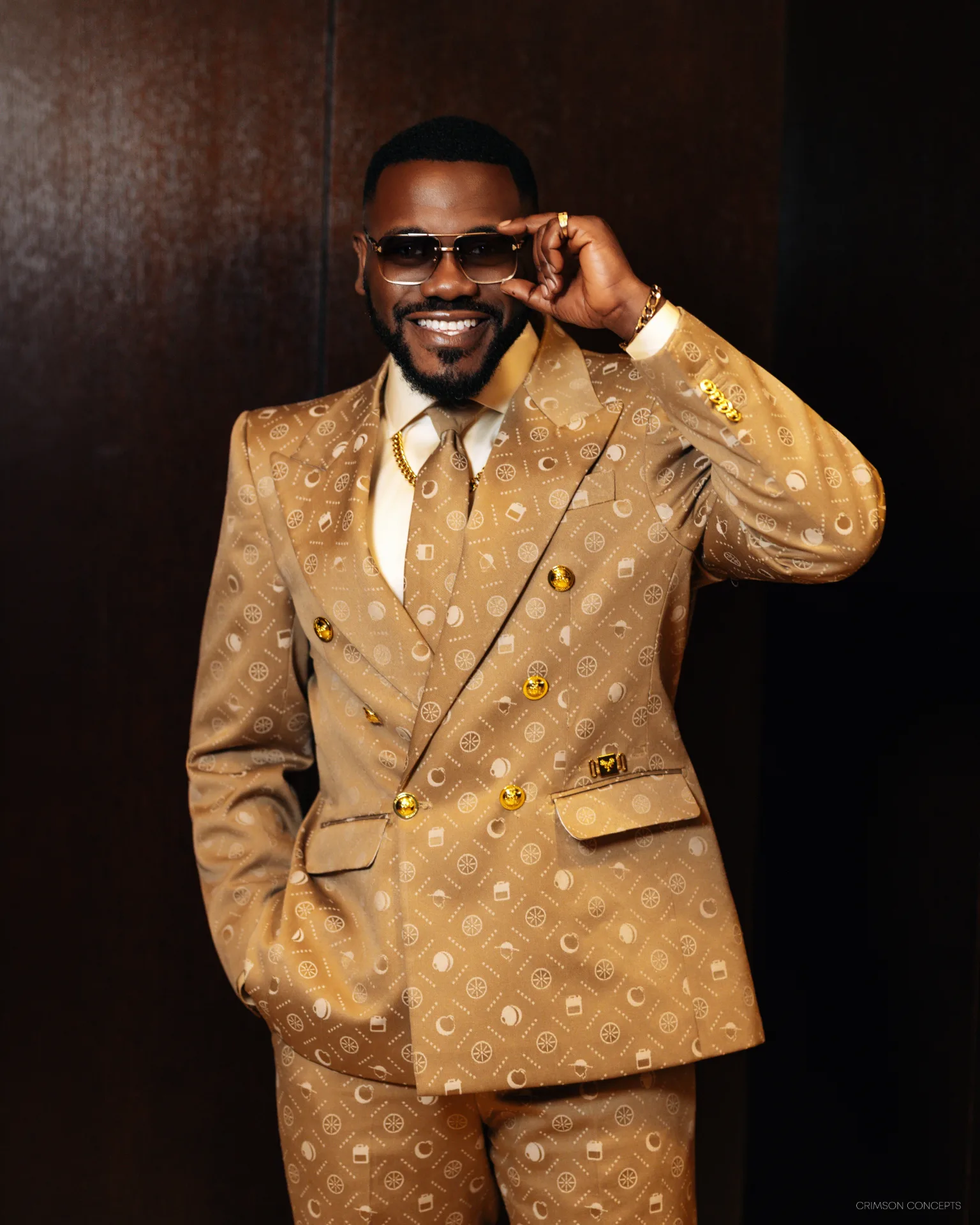 Portrait photography by Crimson Concepts, Accra Ghana — studio portrait, gold suit DeyemitheActor