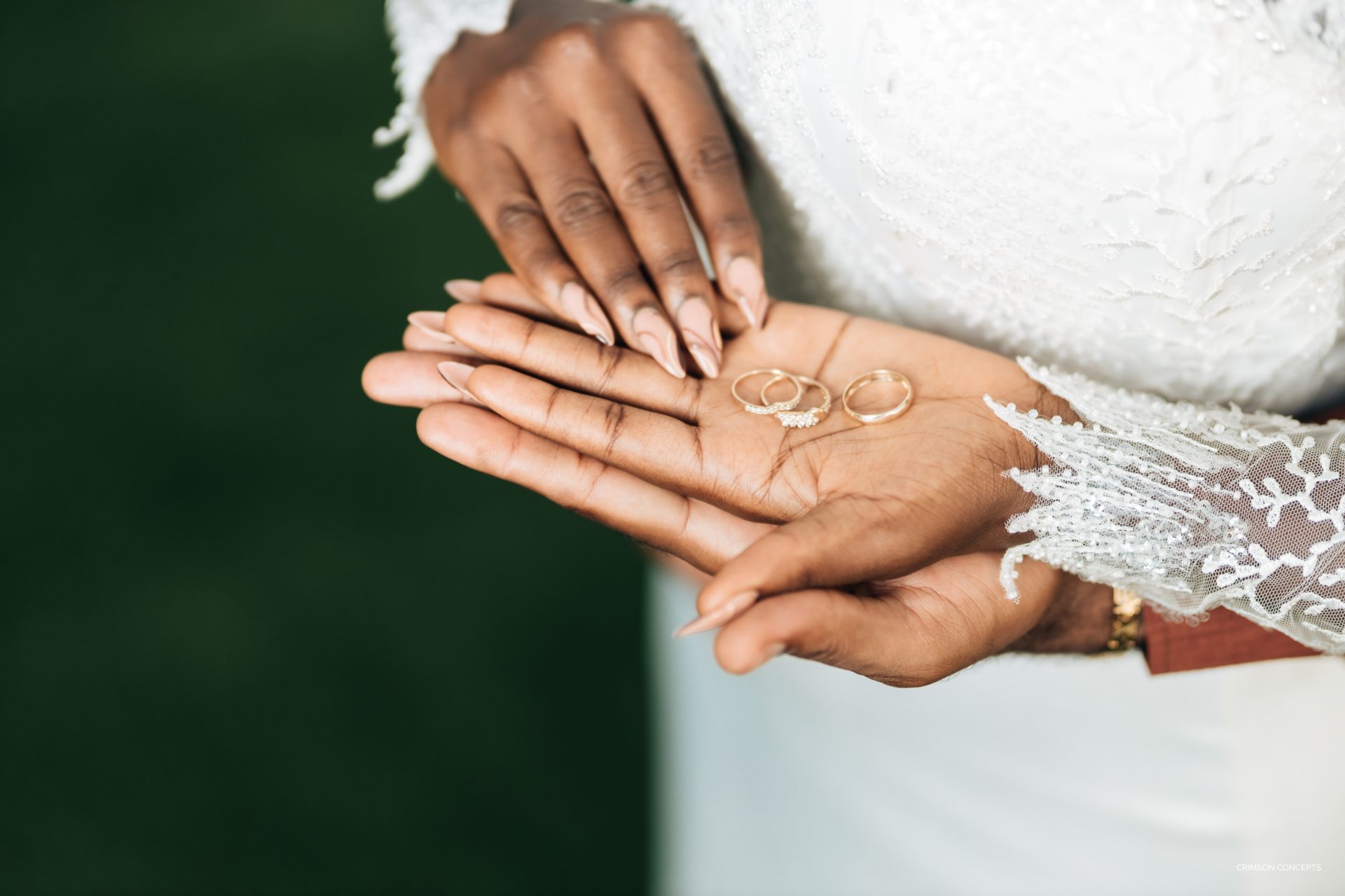 Close-up wedding ring detail photography by Crimson Concepts, Accra
