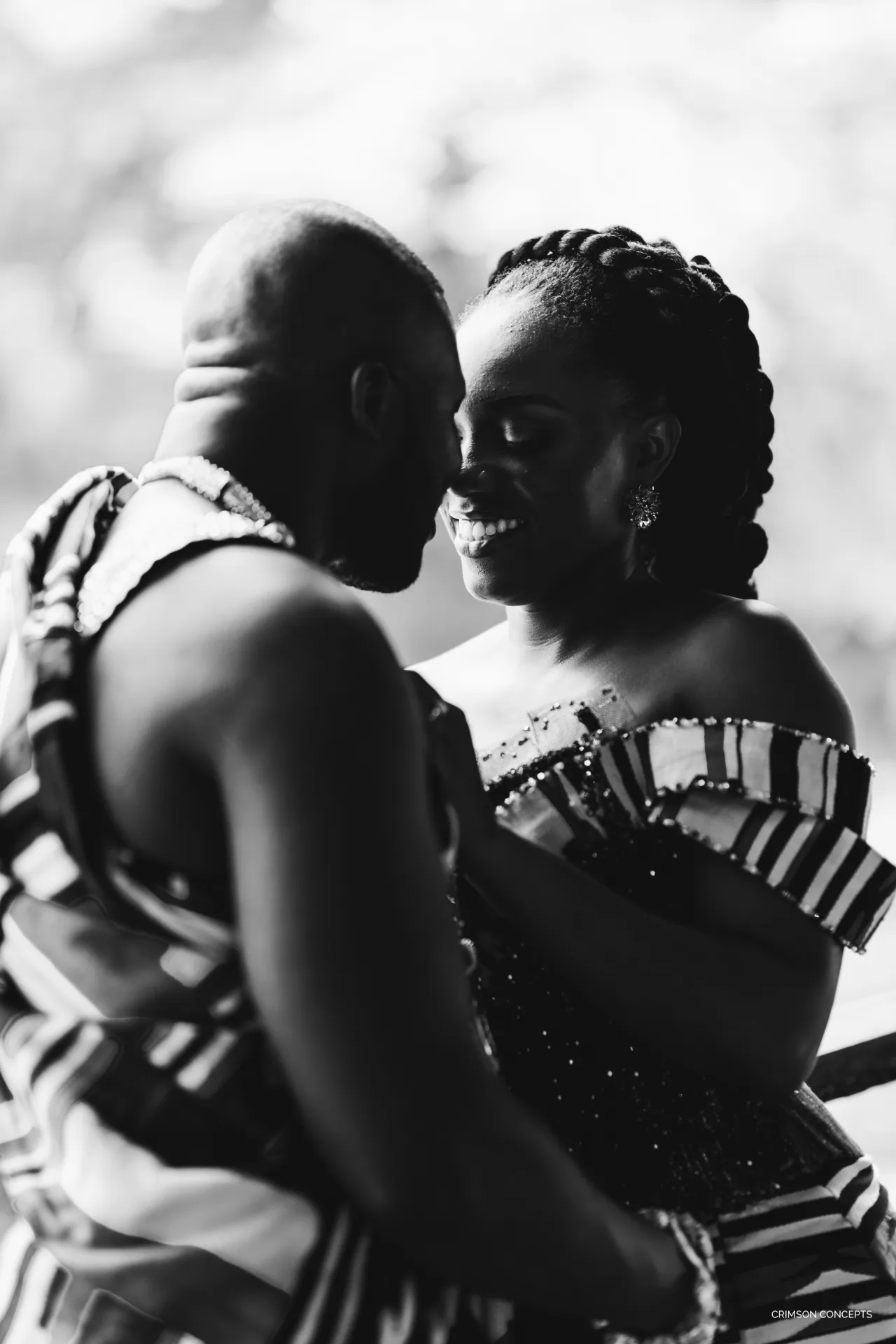 Wedding photography by Crimson Concepts, Accra Ghana — intimate black and white couple portrait