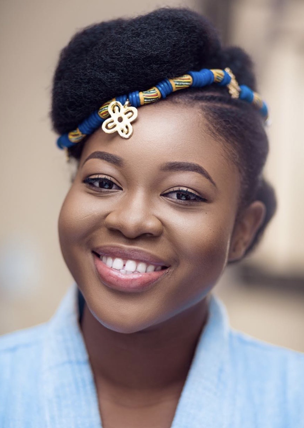 Largo traditional ceremony wedding collection — bridal portrait with kente headpiece, Crimson Concepts, Accra Ghana